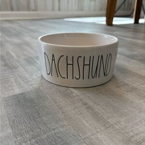 NEW Rae Dunn DACHSHUND White Ceramic 6 inch diameter Dog Food Bowl